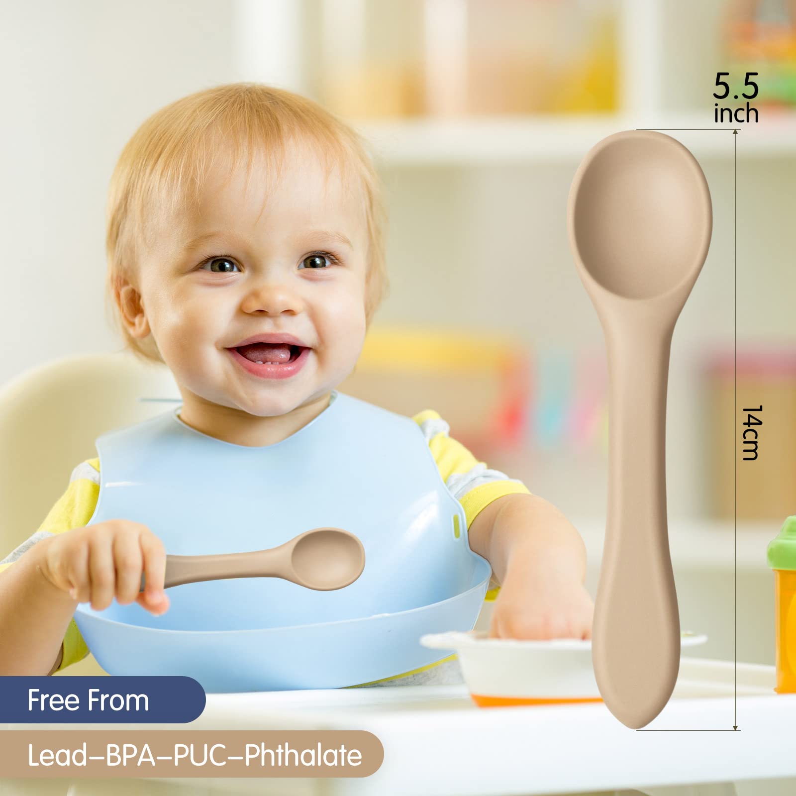 5 Pieces Baby Spoons Silicone Baby Spoons Infant Baby Feeding Spoons Soft Silicone Baby Spoons Bendable Baby Food Spoon Toddler